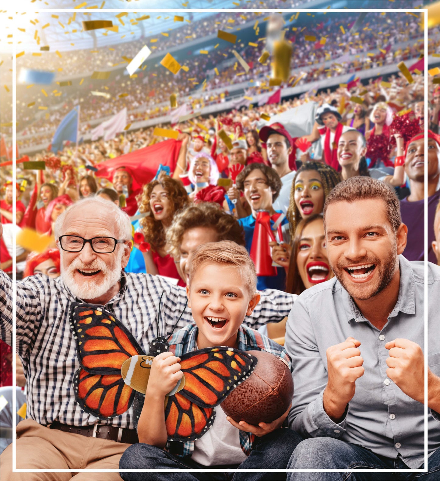 WILD COLLECTION PLUSH - ORANGE BUTTERFLY 12" WITH FOOTBALL PLUSH