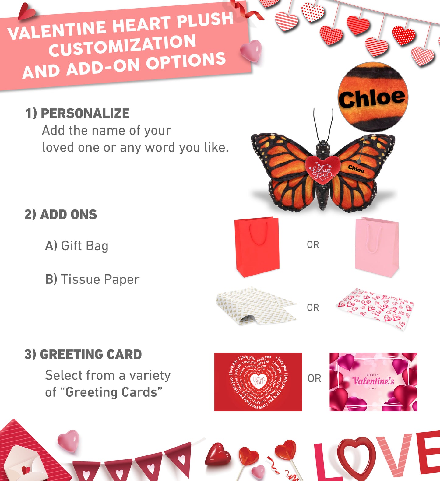 PLUSH I LOVE YOU RED HEART - WILD COLLECTION PLUSH - ORANGE BUTTERFLY 12"