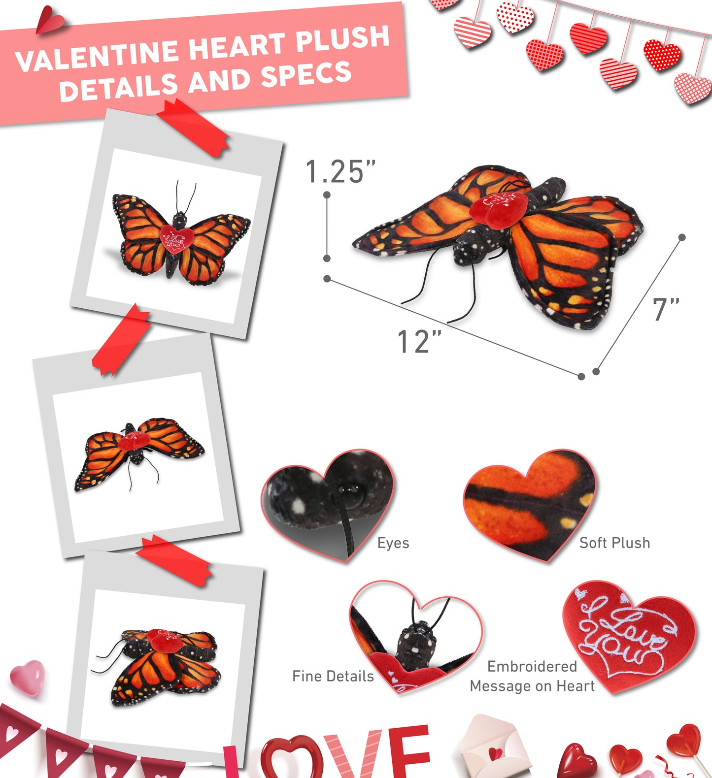 PLUSH I LOVE YOU RED HEART - WILD COLLECTION PLUSH - ORANGE BUTTERFLY 12"