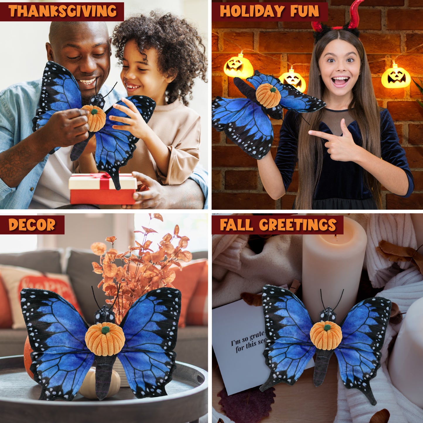 WILD COLLECTION PLUSH - BLUE BUTTERFLY 12" WITH PUMPKIN PLUSH