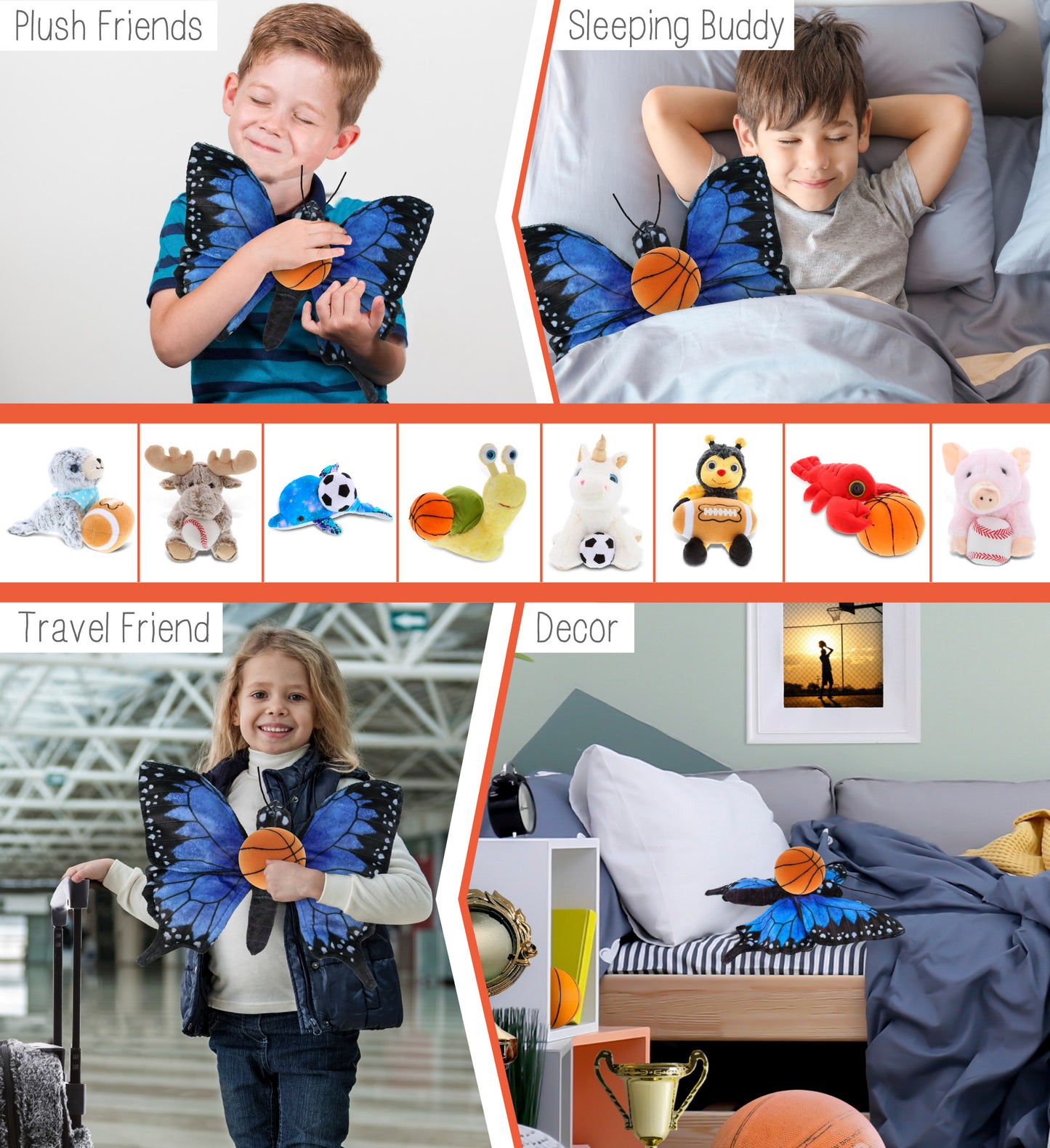 WILD COLLECTION PLUSH - BLUE BUTTERFLY 12" WITH BASKETBALL PLUSH