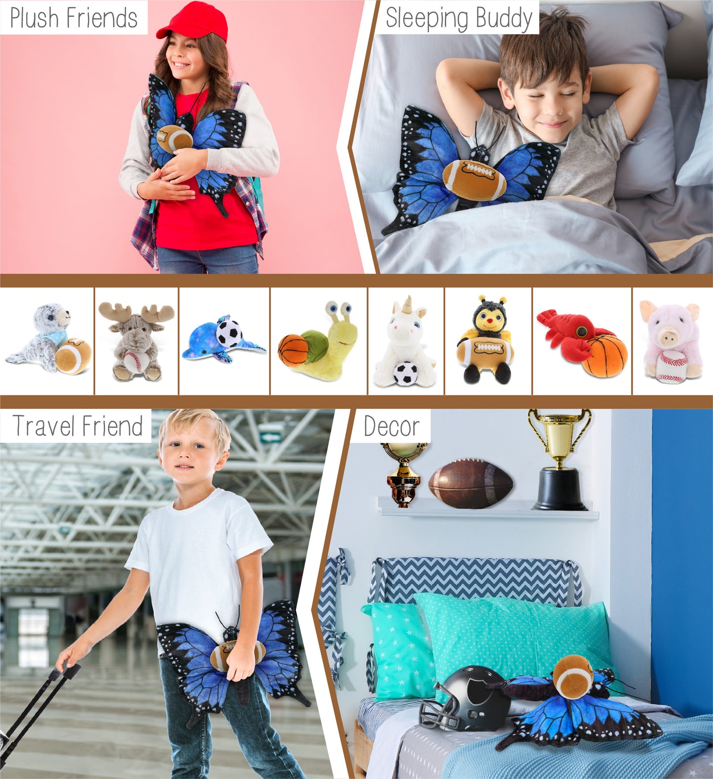 WILD COLLECTION PLUSH - BLUE BUTTERFLY 12" WITH FOOTBALL PLUSH