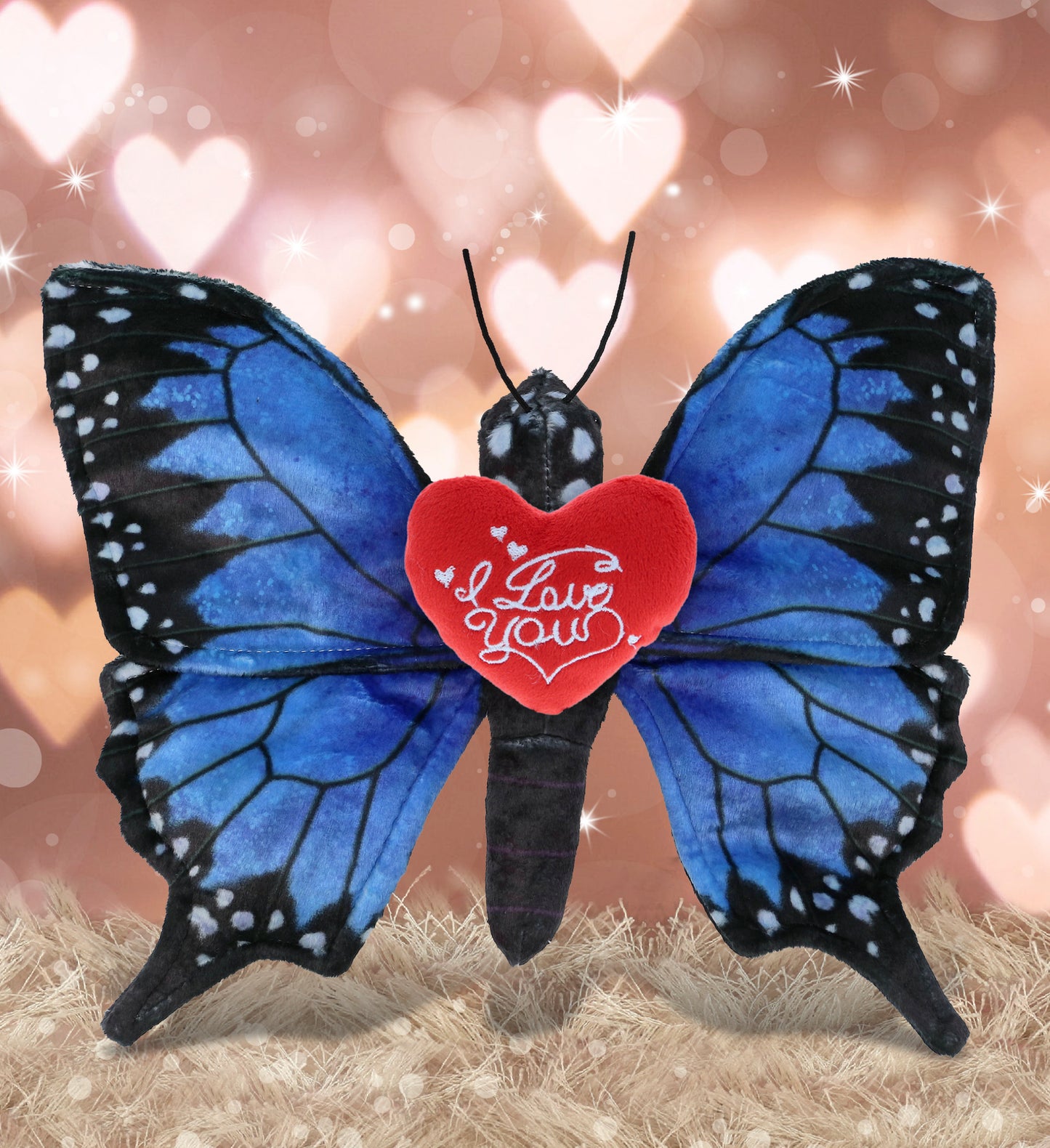 PLUSH I LOVE YOU RED HEART - WILD COLLECTION PLUSH - BLUE BUTTERFLY 12"