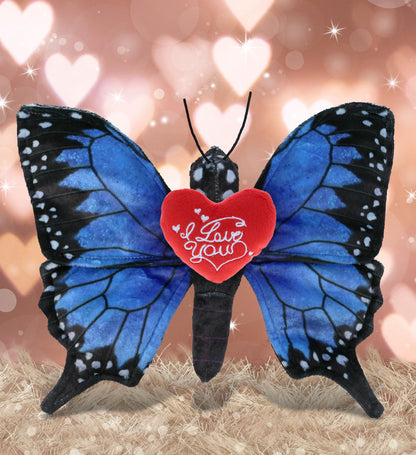 PLUSH I LOVE YOU RED HEART - WILD COLLECTION PLUSH - BLUE BUTTERFLY 12"