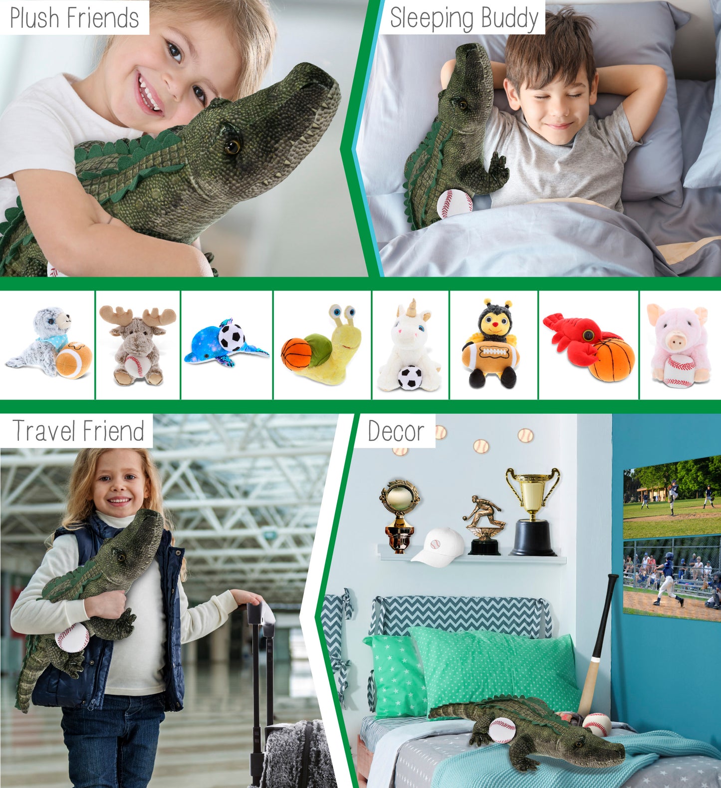 WILD COLLECTION PLUSH - ALLIGATOR 28" WITH BASEBALL PLUSH