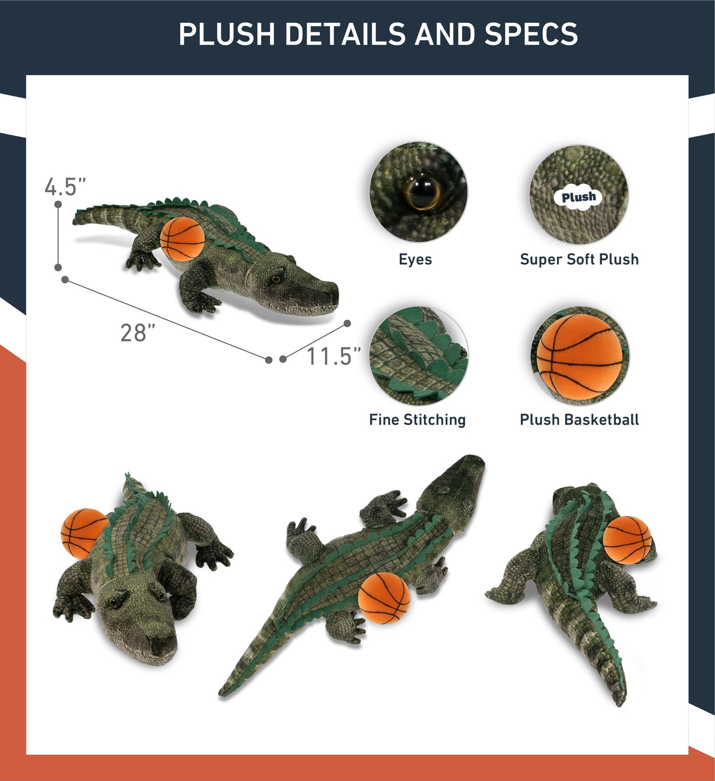 WILD COLLECTION PLUSH - ALLIGATOR 28" WITH BASKETBALL PLUSH