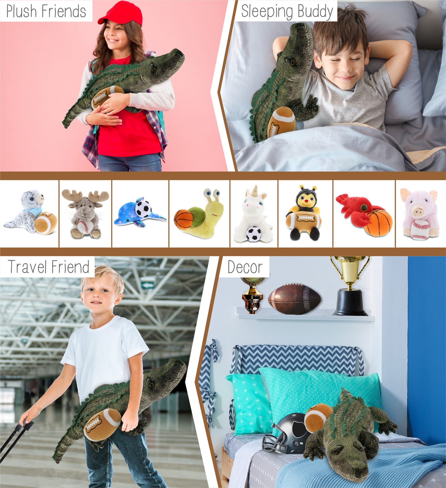 WILD COLLECTION PLUSH - ALLIGATOR 28" WITH FOOTBALL PLUSH