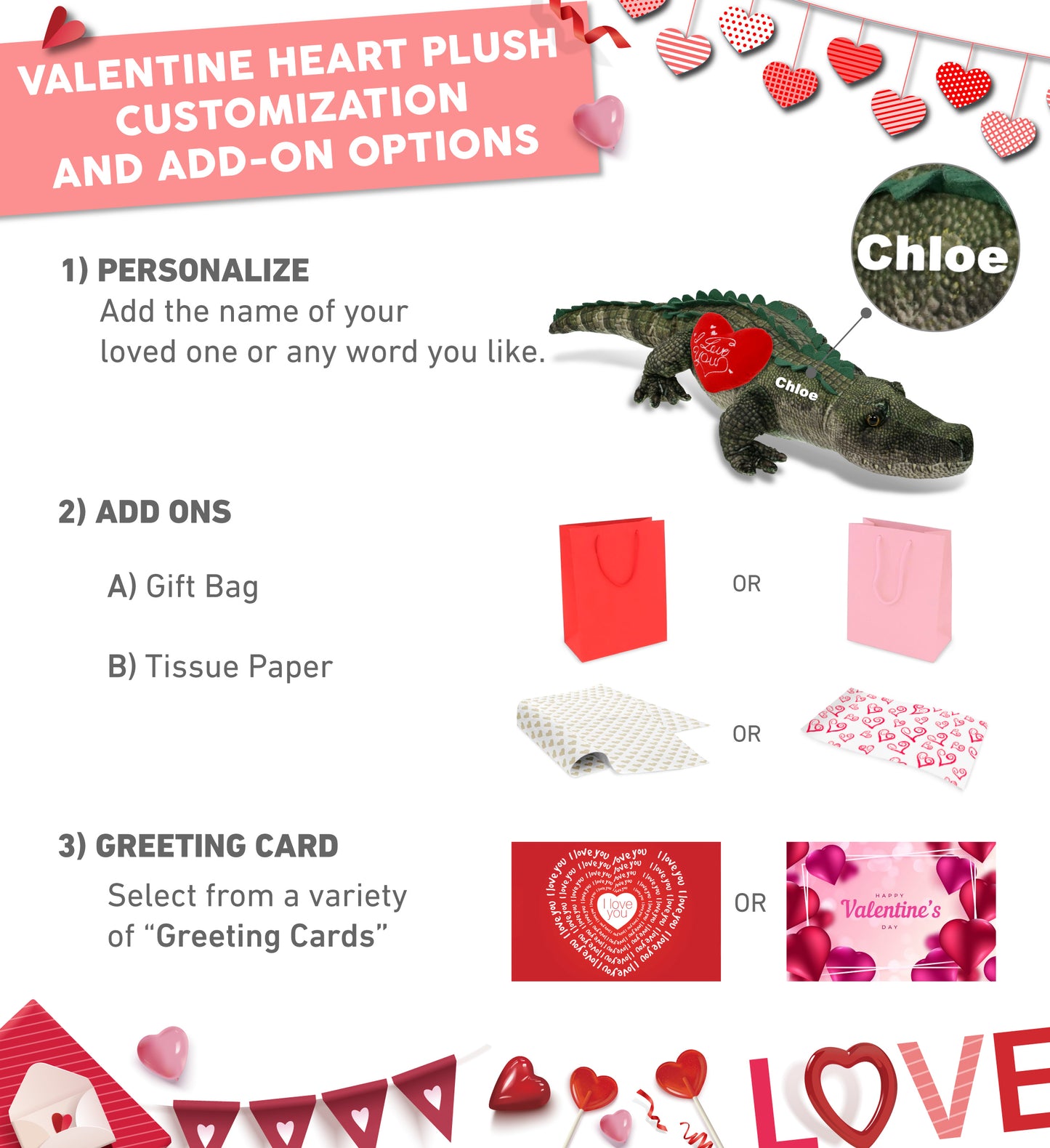 PLUSH I LOVE YOU RED HEART - WILD COLLECTION PLUSH - ALLIGATOR 28"