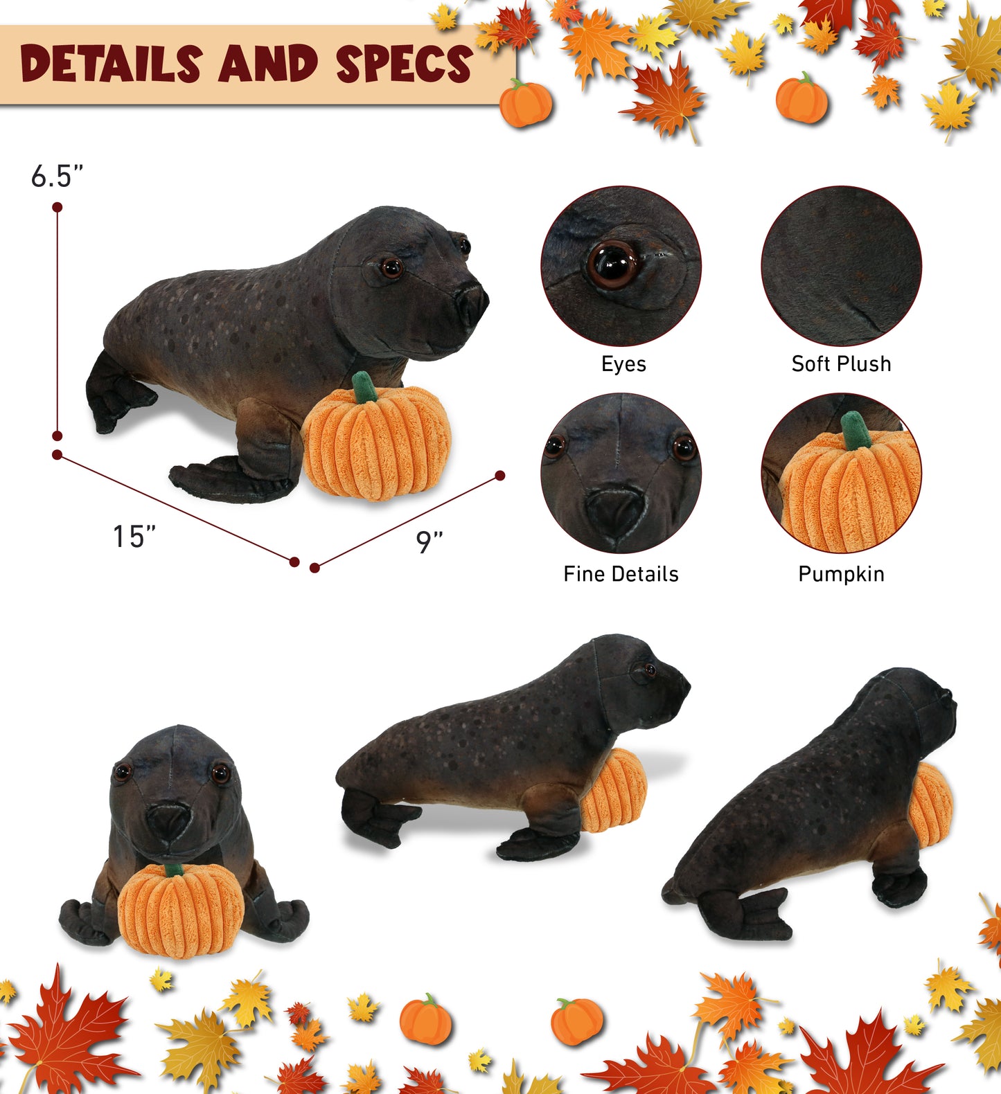 WILD COLLECTION PLUSH - SEA LION 15" WITH PUMPKIN PLUSH