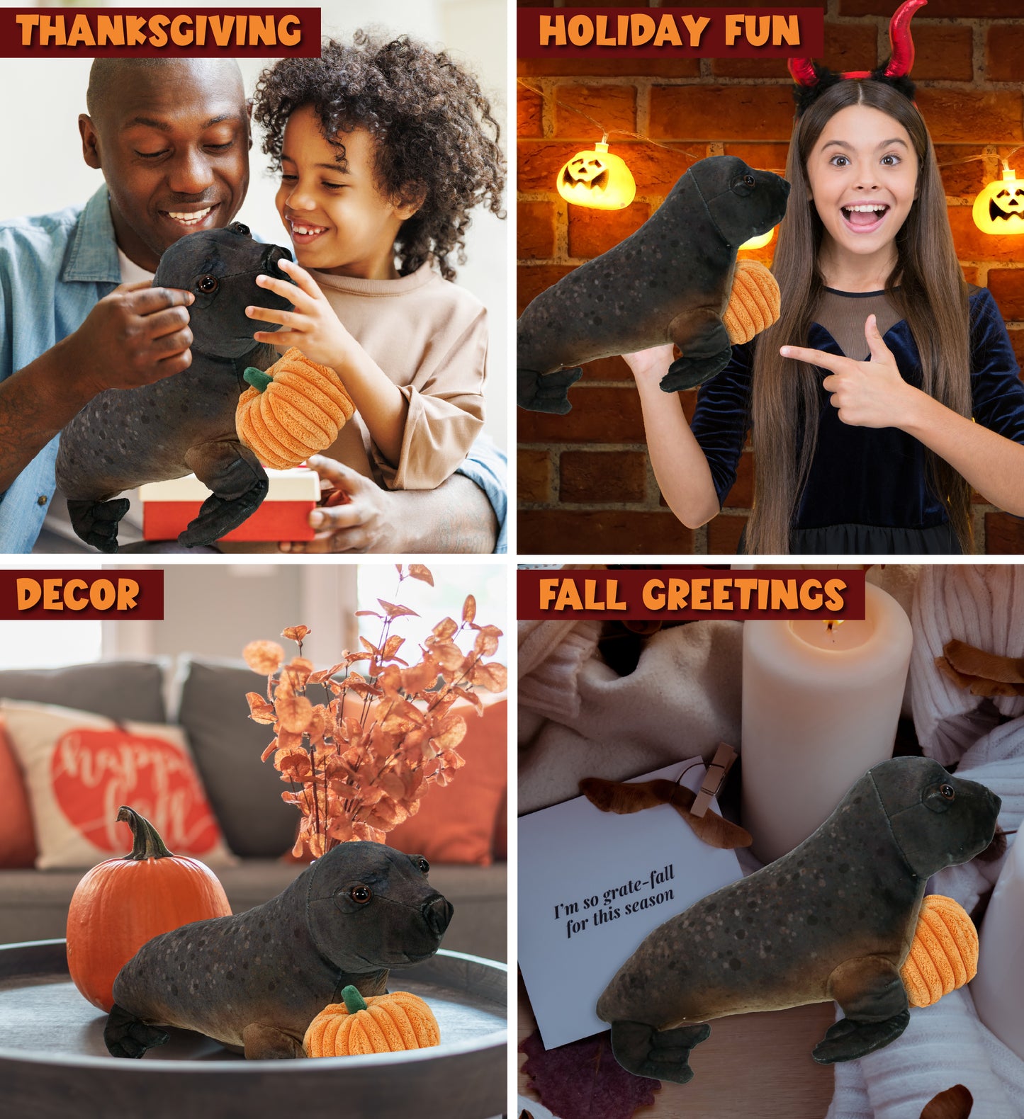 WILD COLLECTION PLUSH - SEA LION 15" WITH PUMPKIN PLUSH