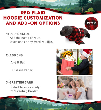 WILD COLLECTION PLUSH - SEA LION 15" WITH RED PLAID HOODIE