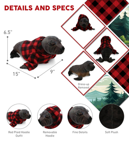 WILD COLLECTION PLUSH - SEA LION 15" WITH RED PLAID HOODIE