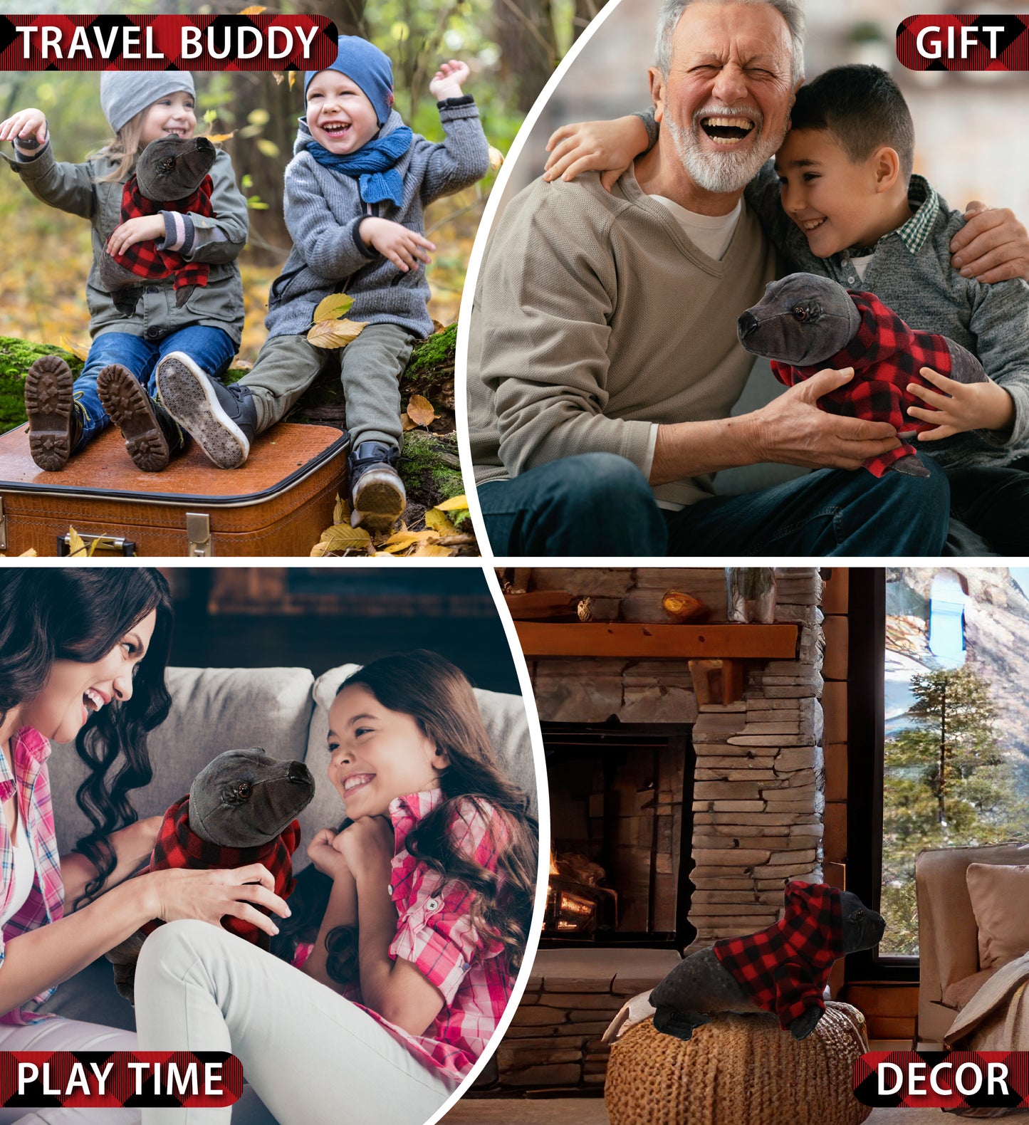 WILD COLLECTION PLUSH - SEA LION 15" WITH RED PLAID HOODIE