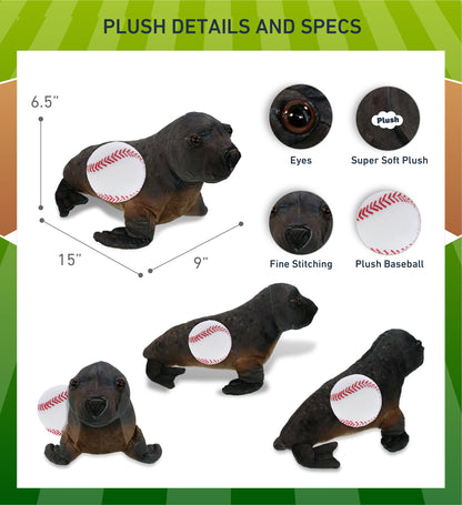 WILD COLLECTION PLUSH - SEA LION 15" WITH BASEBALL PLUSH