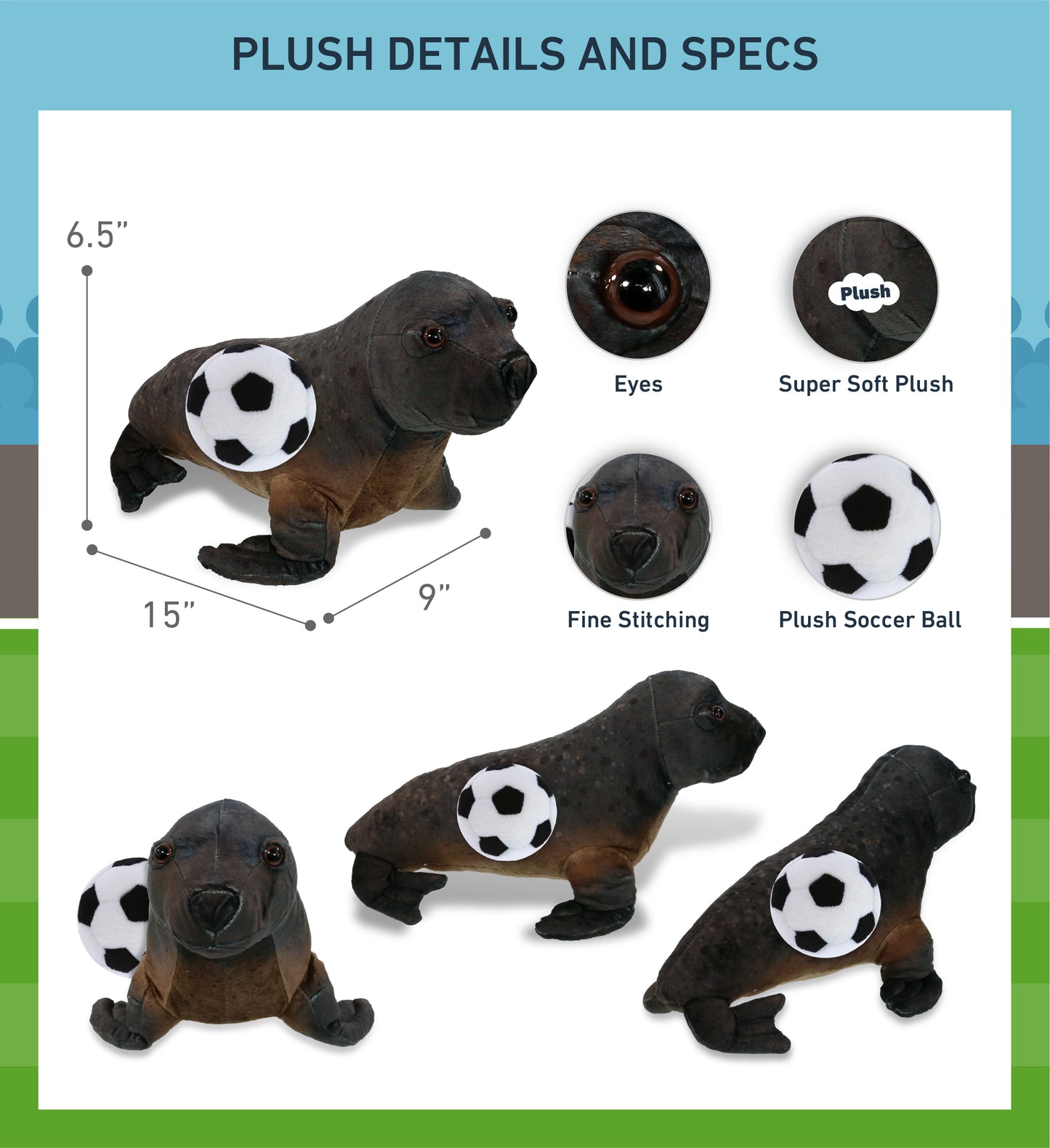 WILD COLLECTION PLUSH - SEA LION 15" WITH SOCCER PLUSH