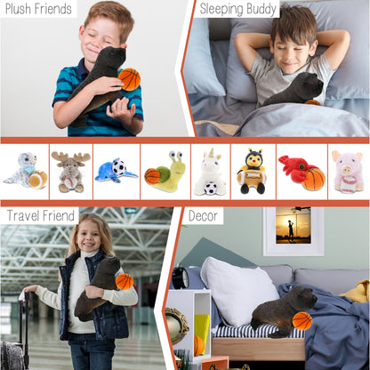 WILD COLLECTION PLUSH - SEA LION 15" WITH BASKETBALL PLUSH