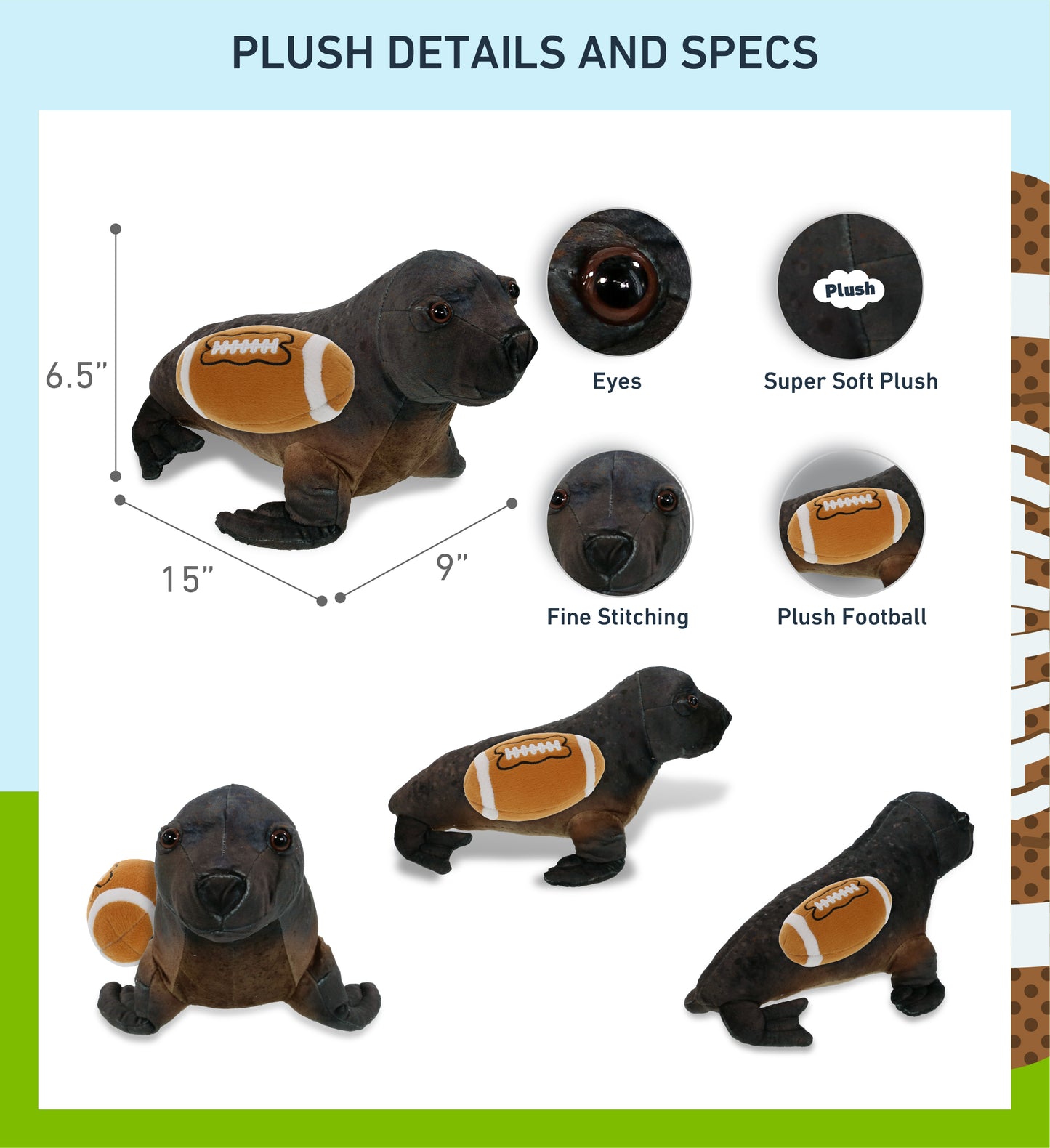 WILD COLLECTION PLUSH - SEA LION 15" WITH FOOTBALL PLUSH