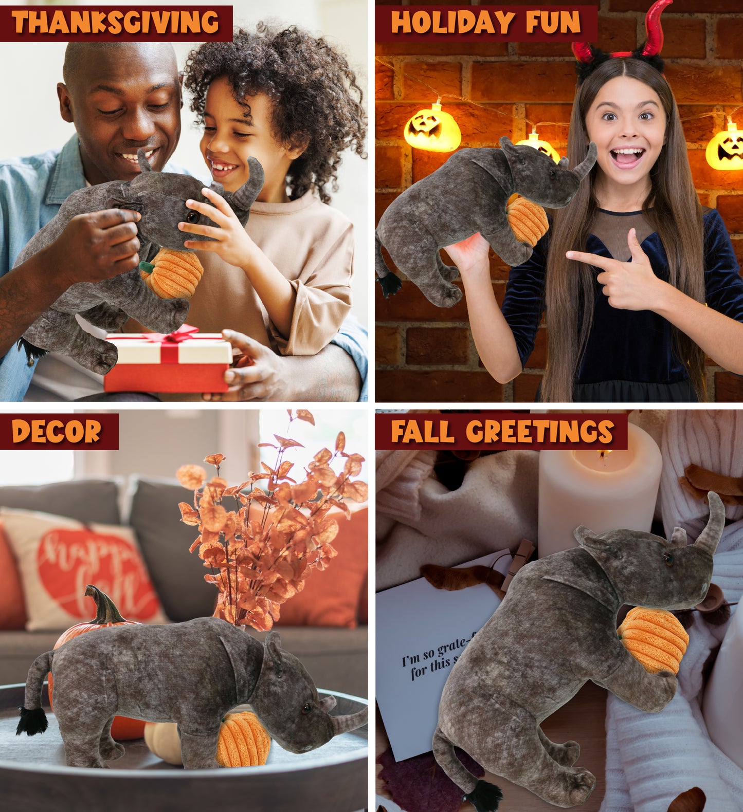 WILD COLLECTION PLUSH - RHINO 15" WITH PUMPKIN PLUSH