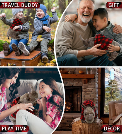 WILD COLLECTION PLUSH - RHINO 15" WITH RED PLAID HOODIE