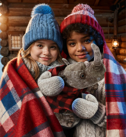 WILD COLLECTION PLUSH - RHINO 15" WITH RED PLAID HOODIE