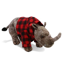 WILD COLLECTION PLUSH - RHINO 15" WITH RED PLAID HOODIE