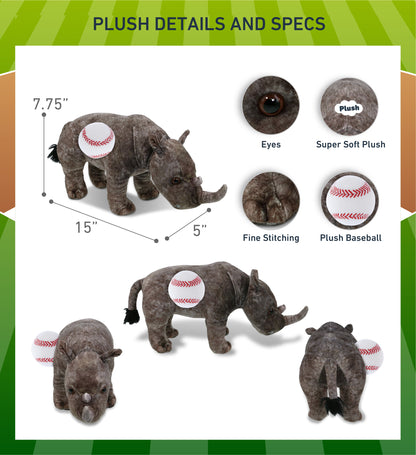 WILD COLLECTION PLUSH - RHINO 15" WITH BASEBALL PLUSH