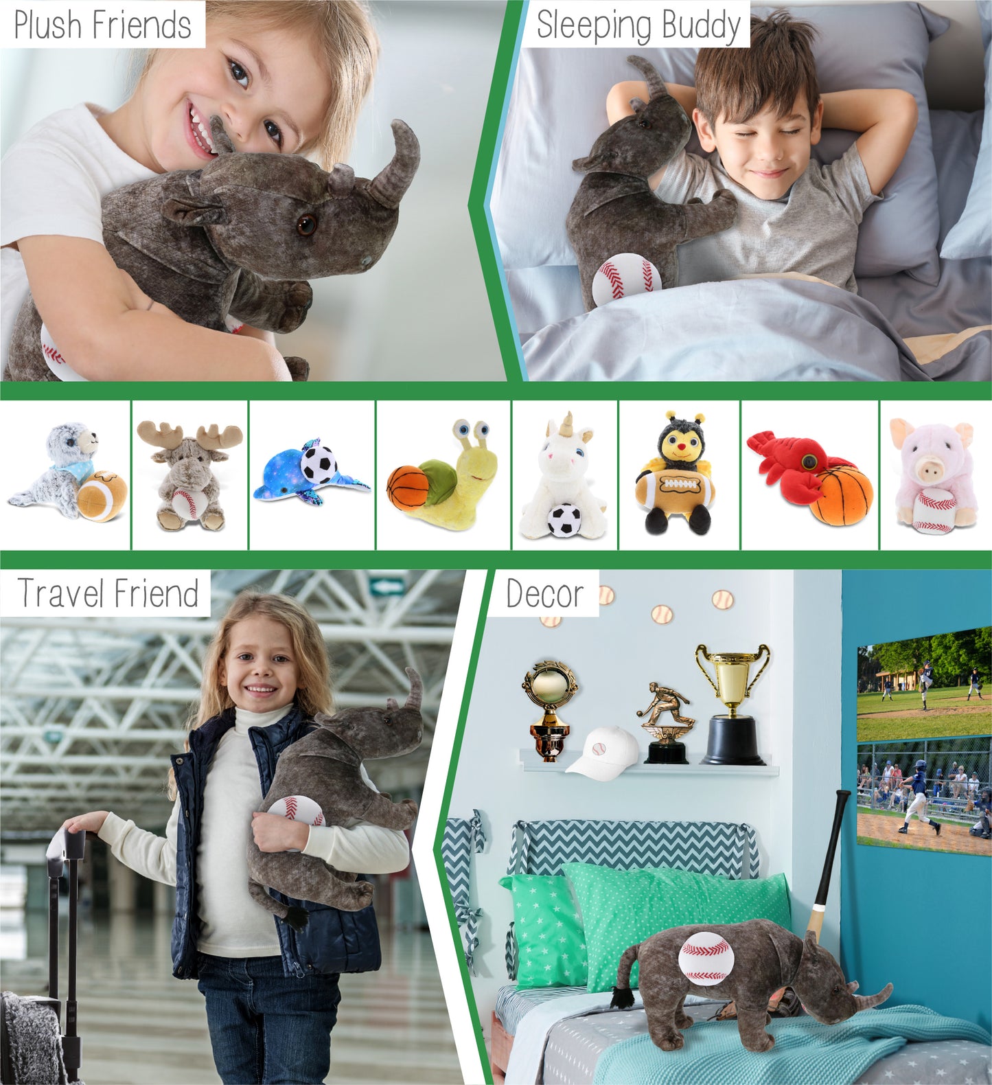 WILD COLLECTION PLUSH - RHINO 15" WITH BASEBALL PLUSH