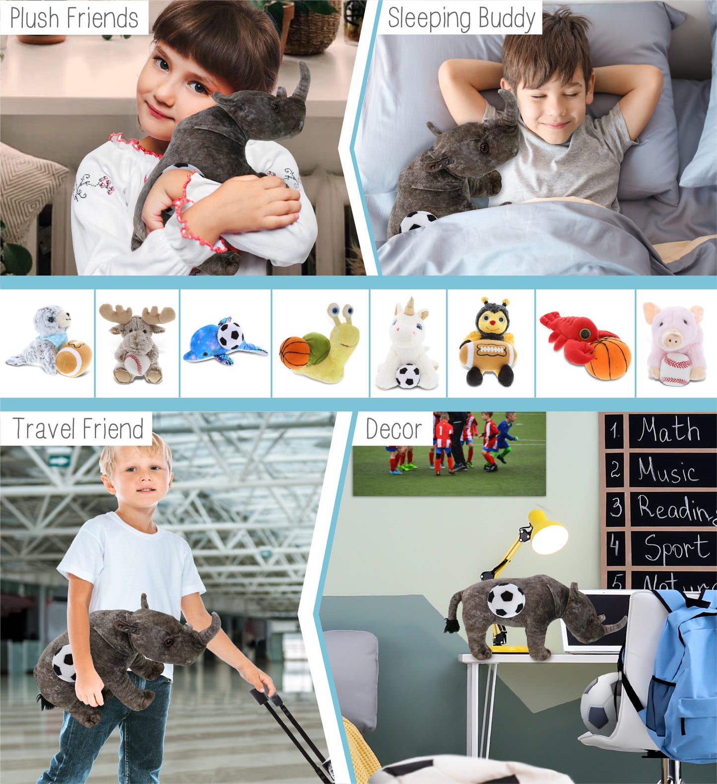 WILD COLLECTION PLUSH - RHINO 15" WITH SOCCER PLUSH