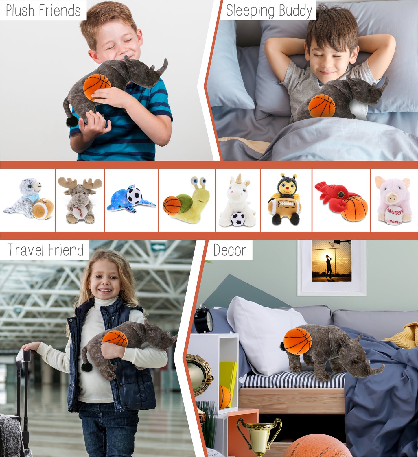 WILD COLLECTION PLUSH - RHINO 15" WITH BASKETBALL PLUSH