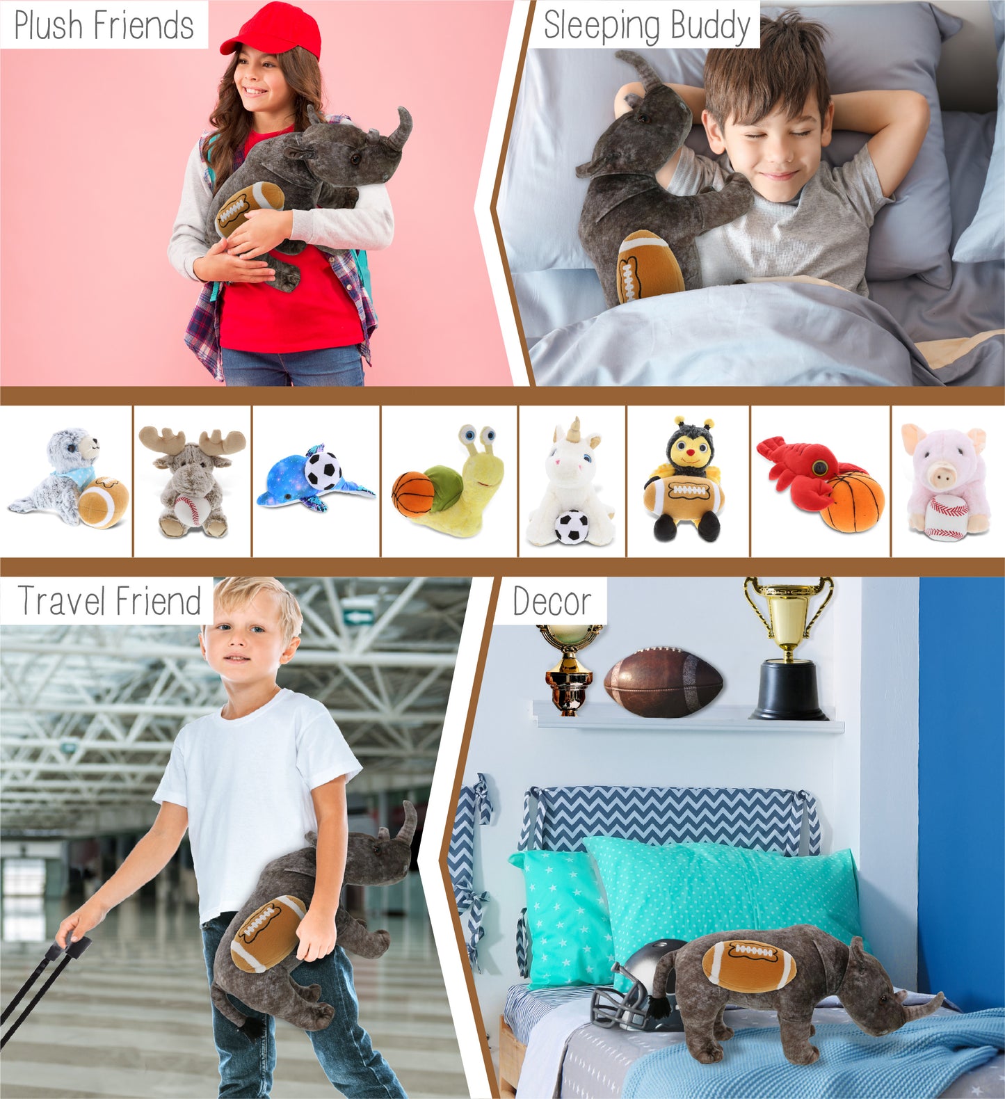 WILD COLLECTION PLUSH - RHINO 15" WITH FOOTBALL PLUSH