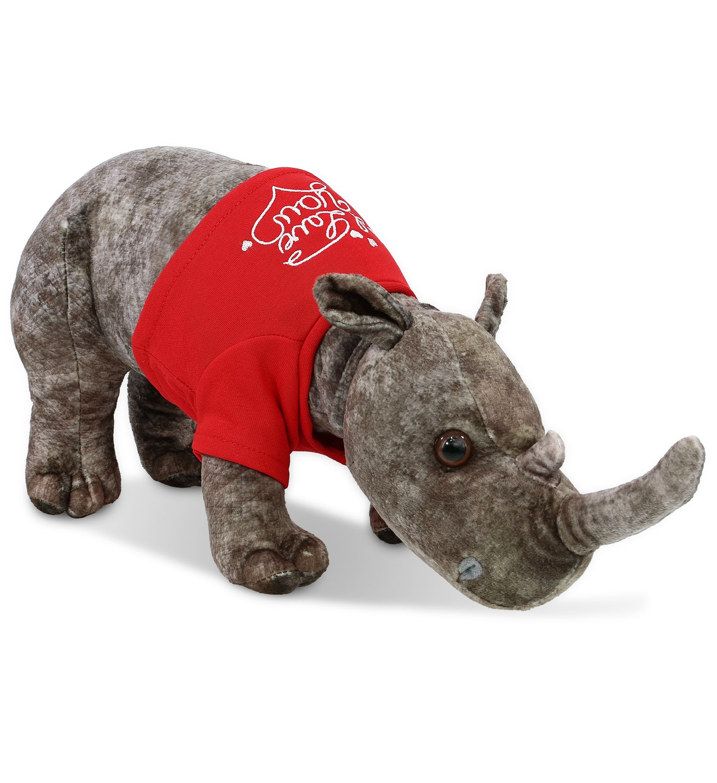 PLUSH I LOVE YOU RED SHIRT- WILD COLLECTION PLUSH - RHINO 15"