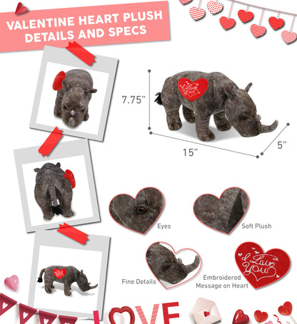 PLUSH I LOVE YOU RED HEART - WILD COLLECTION PLUSH - RHINO 15"