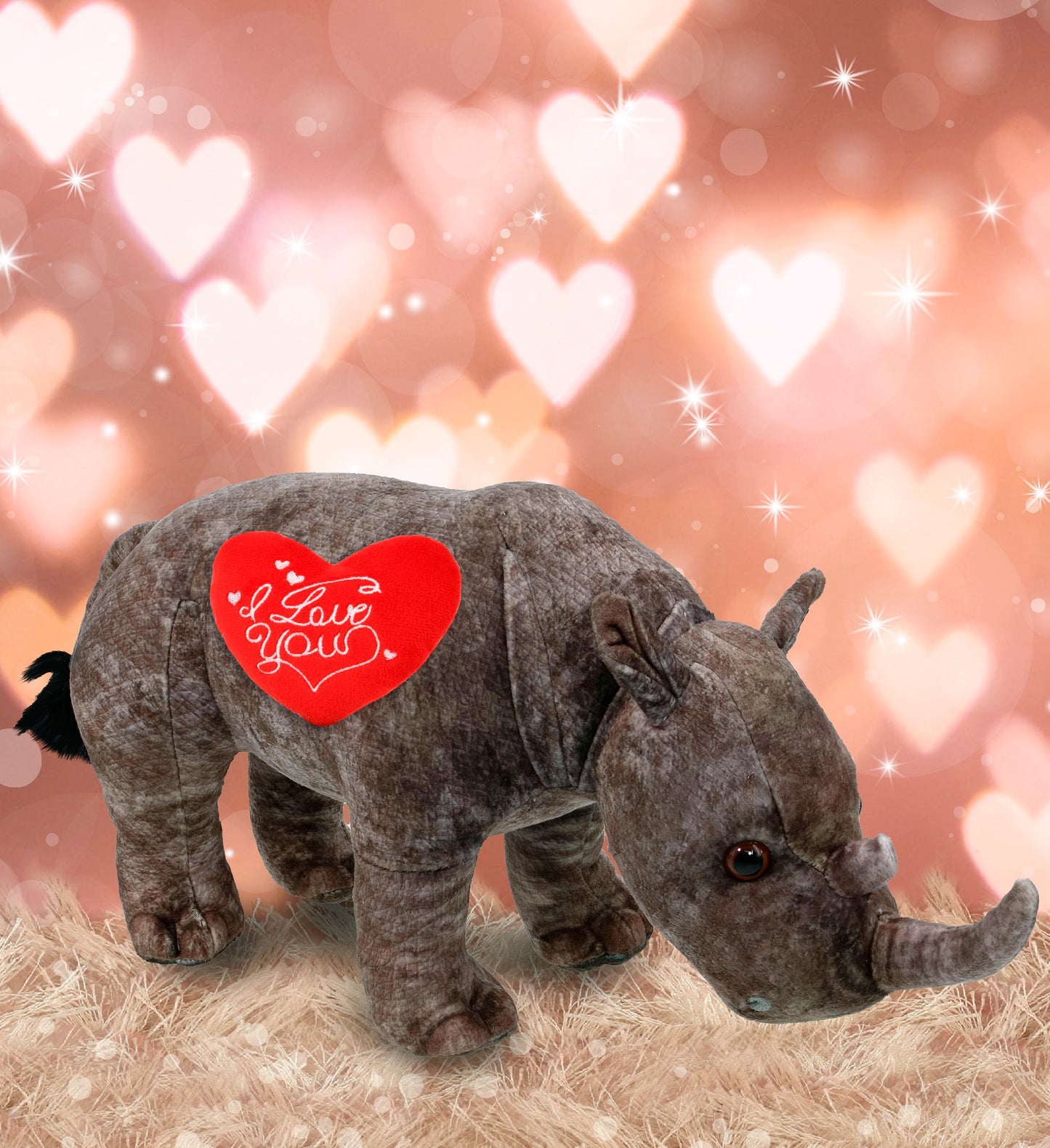 PLUSH I LOVE YOU RED HEART - WILD COLLECTION PLUSH - RHINO 15"