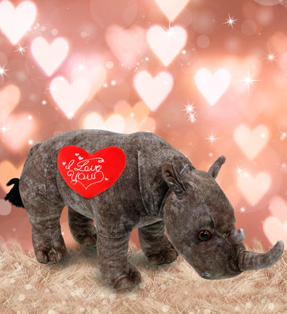 PLUSH I LOVE YOU RED HEART - WILD COLLECTION PLUSH - RHINO 15"