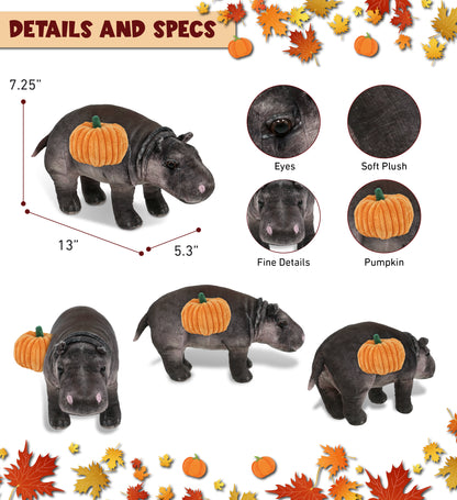 WILD COLLECTION PLUSH - HIPPO 13" WITH PUMPKIN PLUSH