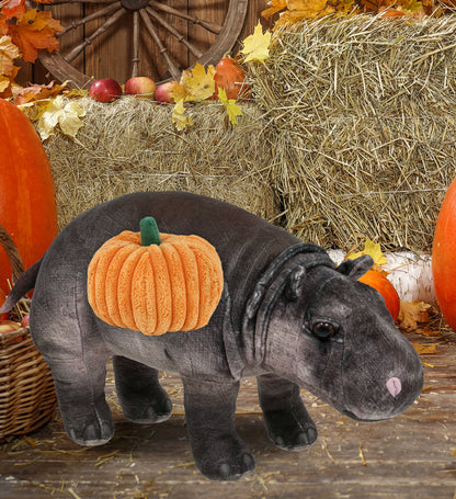 WILD COLLECTION PLUSH - HIPPO 13" WITH PUMPKIN PLUSH