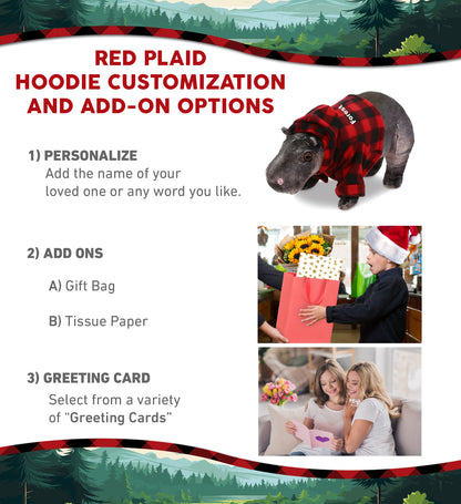 WILD COLLECTION PLUSH - HIPPO 13" WITH RED PLAID HOODIE