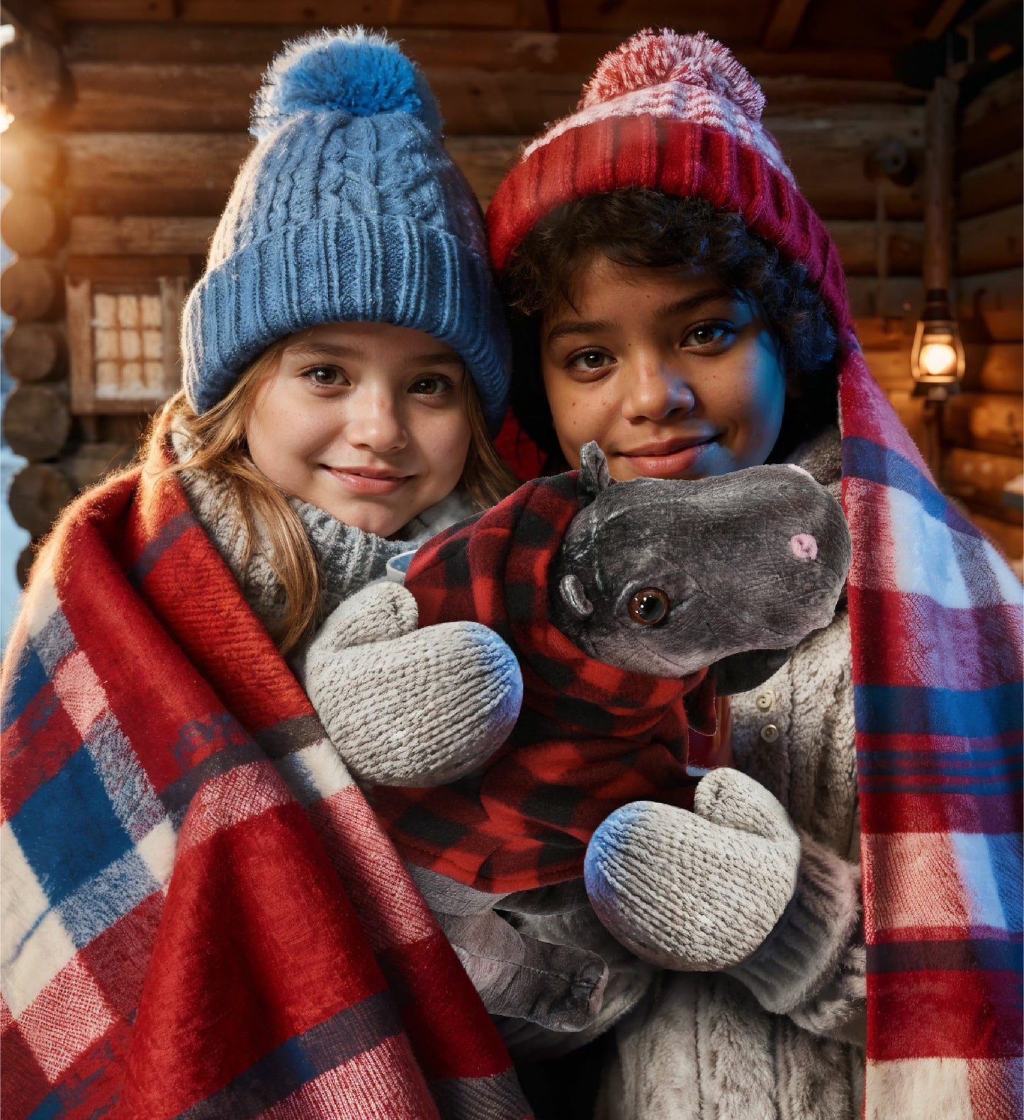 WILD COLLECTION PLUSH - HIPPO 13" WITH RED PLAID HOODIE