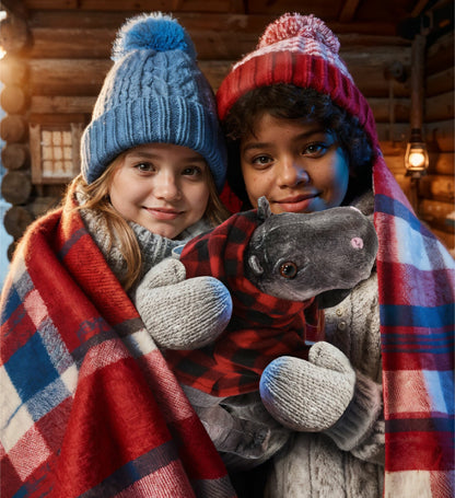 WILD COLLECTION PLUSH - HIPPO 13" WITH RED PLAID HOODIE
