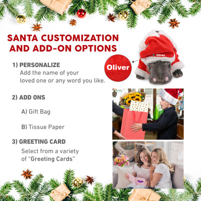 WILD COLLECTION PLUSH - HIPPO 13" WITH SANTA DRESS UP