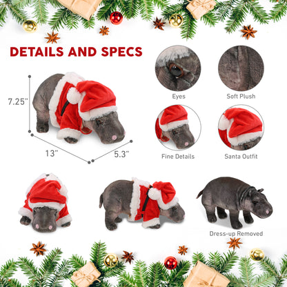 WILD COLLECTION PLUSH - HIPPO 13" WITH SANTA DRESS UP
