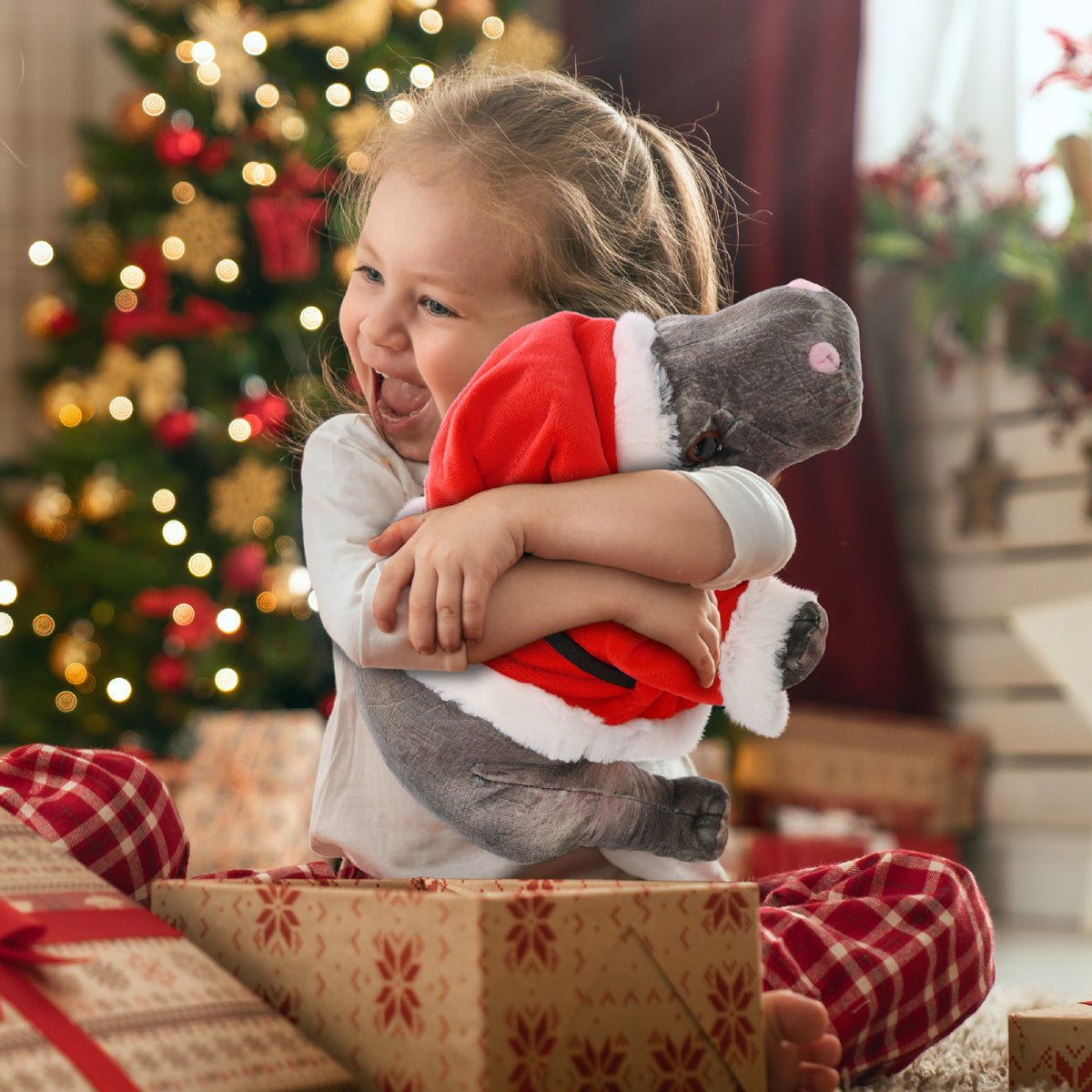 WILD COLLECTION PLUSH - HIPPO 13" WITH SANTA DRESS UP