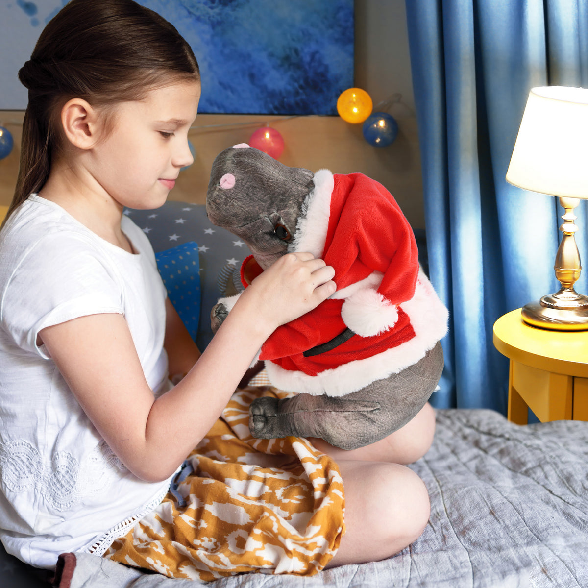 WILD COLLECTION PLUSH - HIPPO 13" WITH SANTA DRESS UP
