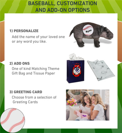 WILD COLLECTION PLUSH - HIPPO 13" WITH BASEBALL PLUSH