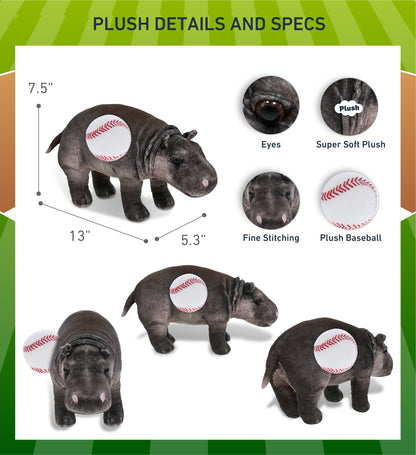 WILD COLLECTION PLUSH - HIPPO 13" WITH BASEBALL PLUSH