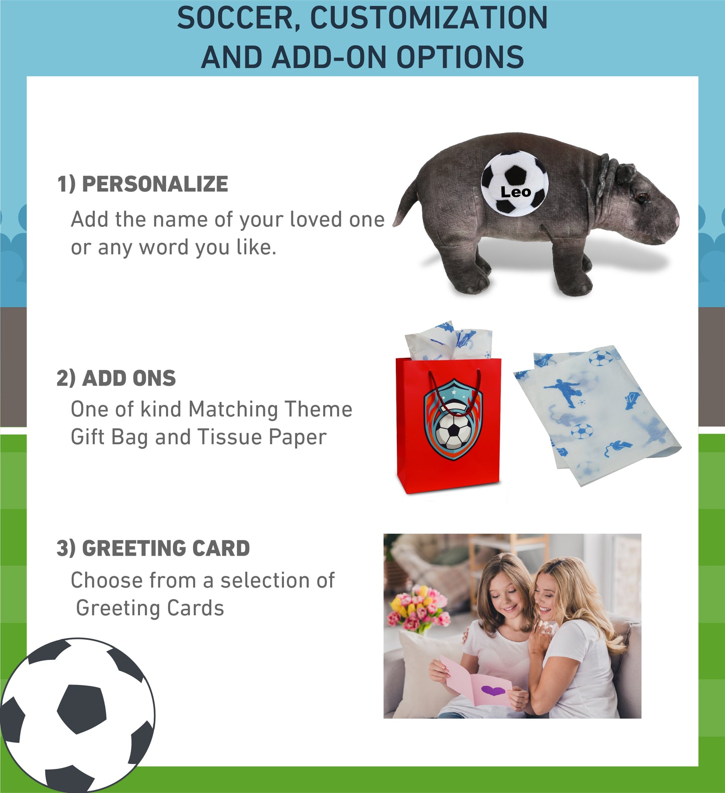 WILD COLLECTION PLUSH - HIPPO 13" WITH SOCCER PLUSH