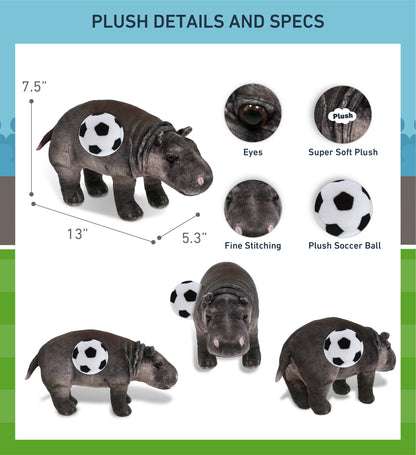 WILD COLLECTION PLUSH - HIPPO 13" WITH SOCCER PLUSH