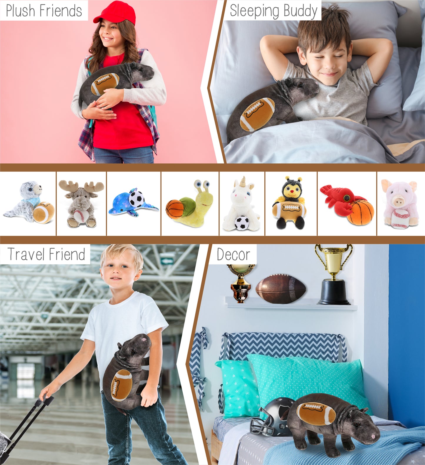 WILD COLLECTION PLUSH - HIPPO 13" WITH FOOTBALL PLUSH