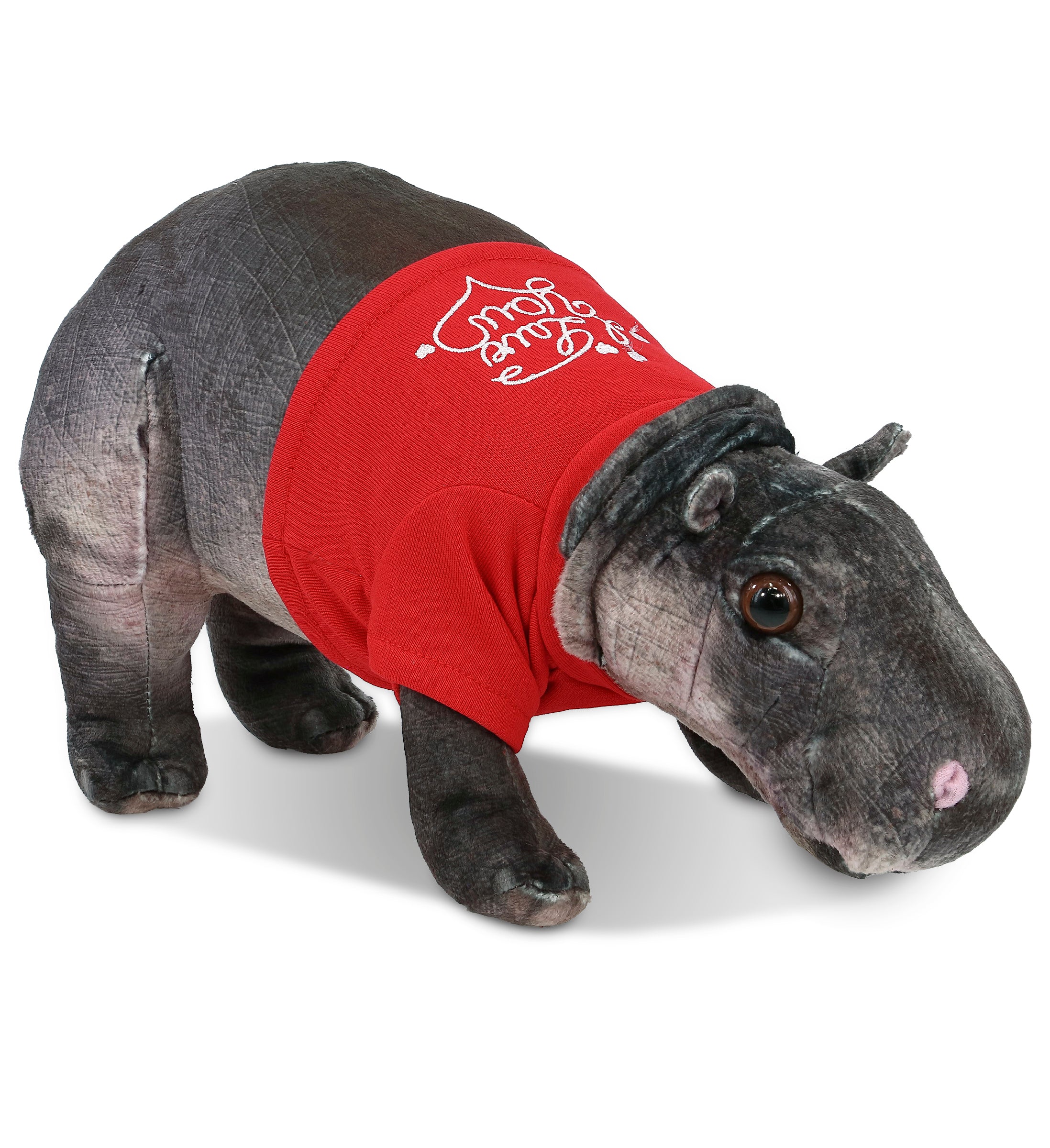 PLUSH I LOVE YOU RED SHIRT- WILD COLLECTION PLUSH - HIPPO 13"