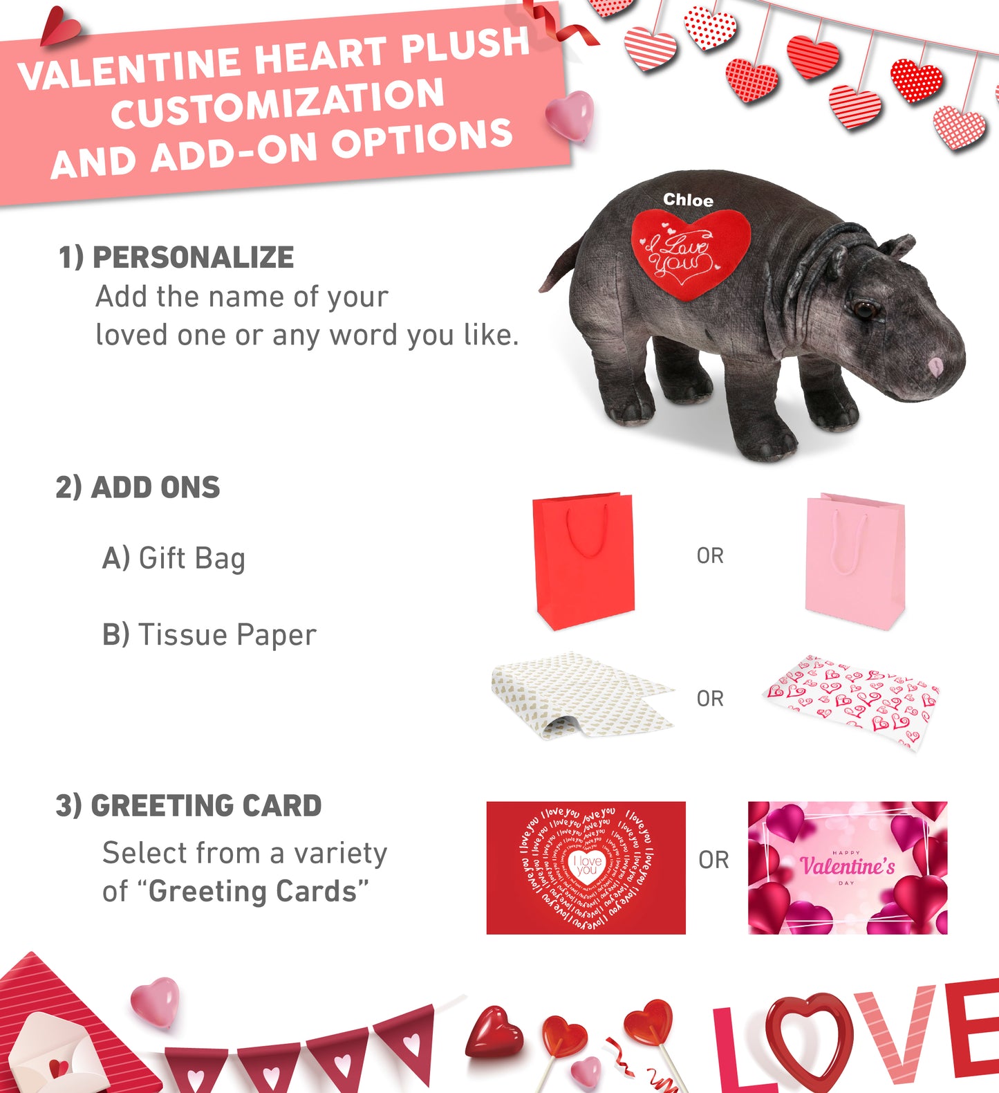 PLUSH I LOVE YOU RED HEART - WILD COLLECTION PLUSH - HIPPO 13"